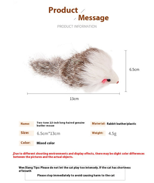 Four furry cat mouse toys with white and brown fur, red noses, and black eyes on a white background. - Image 10