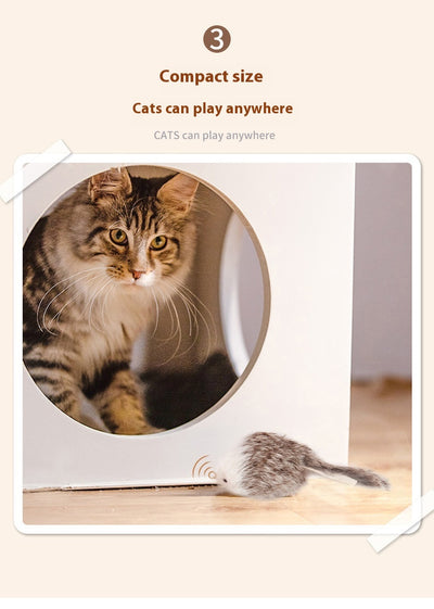Four furry cat mouse toys with white and brown fur, red noses, and black eyes on a white background. - Image 14