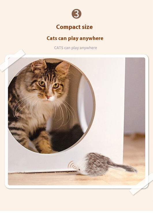 Four furry cat mouse toys with white and brown fur, red noses, and black eyes on a white background. - Image 14