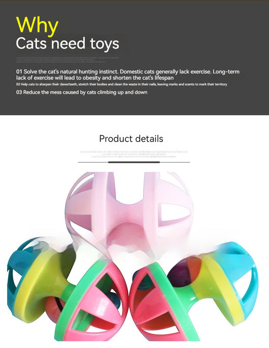 Colorful plastic dumbbell-shaped cat toy with a bell inside, designed for play and exercise. - Image 7