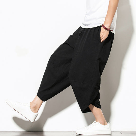 Pantalones Harem Sueltos de Algodón y Lino Color Sólido - Image 20
