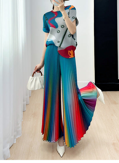 Pantalón Ancho Plisado Degradado Efecto Reductor - Versátil y Moderno - Image 49