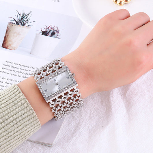 Reloj de Diamantes Cuadrado para Mujer con Banda de Acero y Números Romanos - Image 15