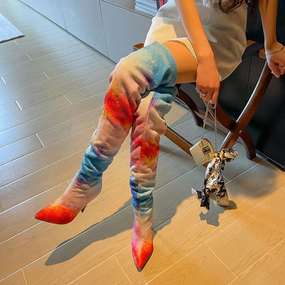 Botas Iridiscentes Altas a la Rodilla con Tacón Fino y Elástico para Mujer - Image 12