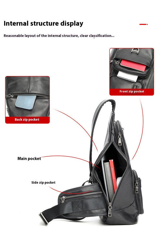 Bolsa de Pecho Cuero Genuino Gran Capacidad Messenger Crossbody Estilo Vintage - Image 9