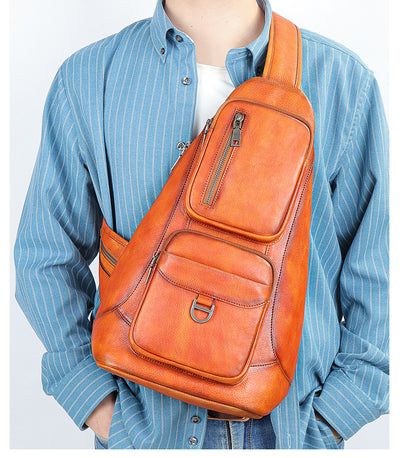 Bolsa de Pecho Cuero Genuino Gran Capacidad Messenger Crossbody Estilo Vintage - Image 16