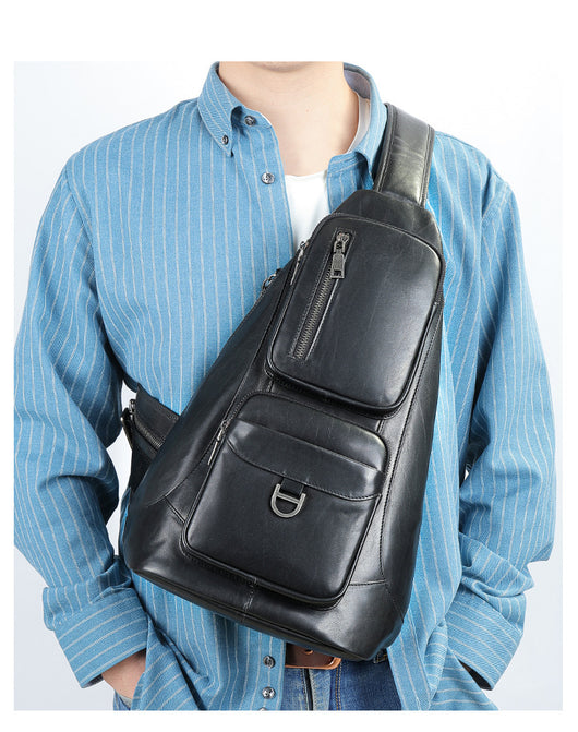 Bolsa de Pecho Cuero Genuino Gran Capacidad Messenger Crossbody Estilo Vintage - Image 18