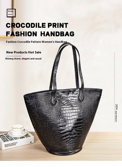 Bolsa Tote Estampado Cocodrilo Gran Capacidad Cilíndrica Diseño Premium - Image 6