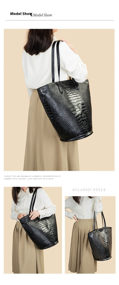 Bolsa Tote Estampado Cocodrilo Gran Capacidad Cilíndrica Diseño Premium - Image 11