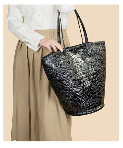 Bolsa Tote Estampado Cocodrilo Gran Capacidad Cilíndrica Diseño Premium - Image 12