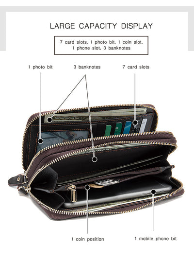 Billetera Larga para Hombre de Cuero Genuino con Doble Cierre - Gran Capacidad - Image 7