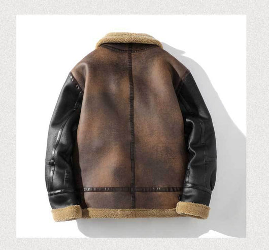 Abrigo de Invierno para Hombre con Cuero, Piel de Cordero y Acolchado Grueso - Image 16