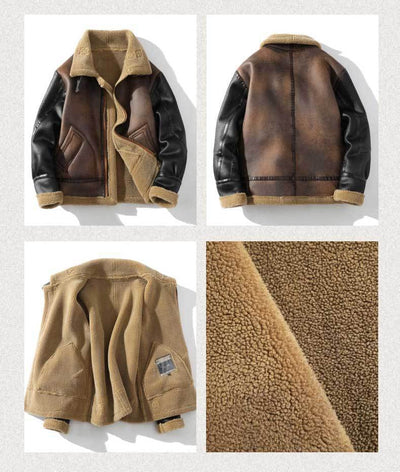 Abrigo de Invierno para Hombre con Cuero, Piel de Cordero y Acolchado Grueso - Image 17