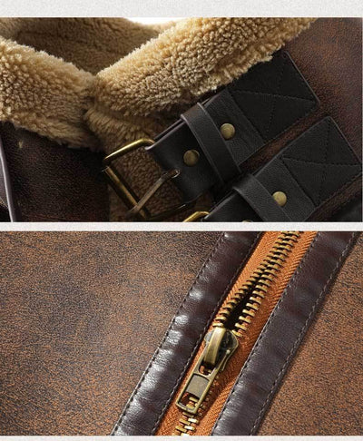 Abrigo de Invierno para Hombre con Cuero, Piel de Cordero y Acolchado Grueso - Image 19