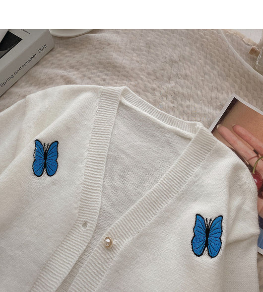 Chaleco de Punto con Bordado de Mariposa y Cardigan Manga Larga - Conjunto de Dos Piezas - Image 25