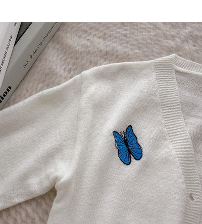 Chaleco de Punto con Bordado de Mariposa y Cardigan Manga Larga - Conjunto de Dos Piezas - Image 26