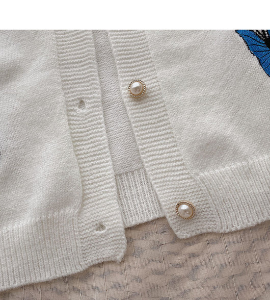 Chaleco de Punto con Bordado de Mariposa y Cardigan Manga Larga - Conjunto de Dos Piezas - Image 29