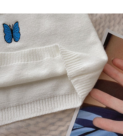 Chaleco de Punto con Bordado de Mariposa y Cardigan Manga Larga - Conjunto de Dos Piezas - Image 31