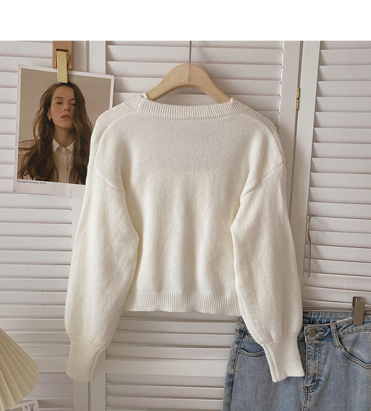 Chaleco de Punto con Bordado de Mariposa y Cardigan Manga Larga - Conjunto de Dos Piezas - Image 32