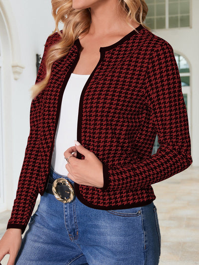 Cardigan Casual Cuadros Pata de Gallo Manga Larga Mujer - Image 30