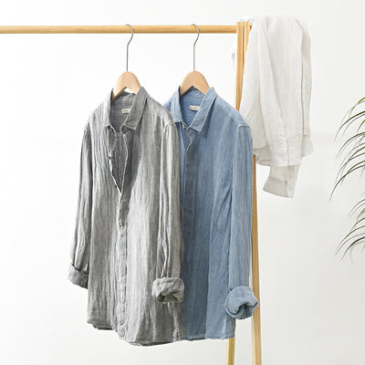 Camisa de Lino Arrugada con Mangas Largas para Hombre - Image 14