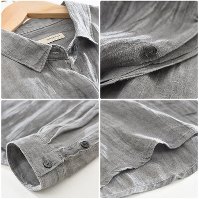 Camisa de Lino Arrugada con Mangas Largas para Hombre - Image 15