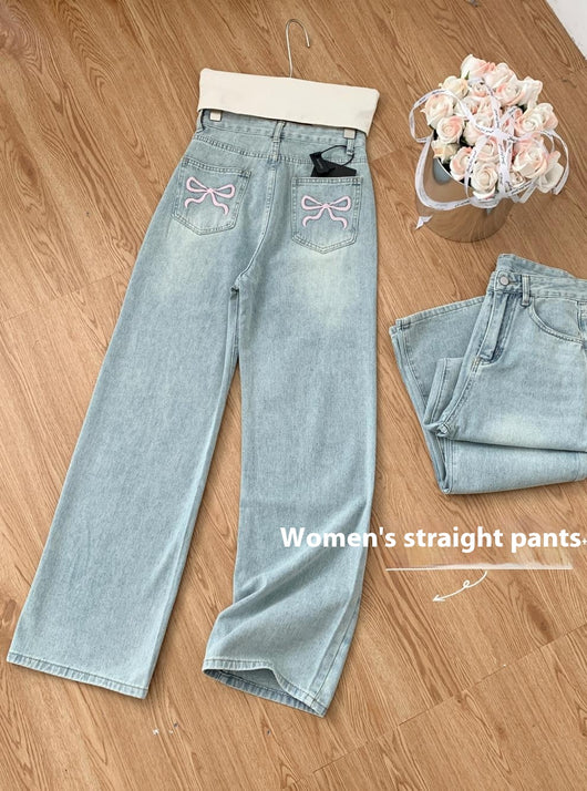 Jeans Anchos Azul Claro con Bordado de Ballet - Image 27