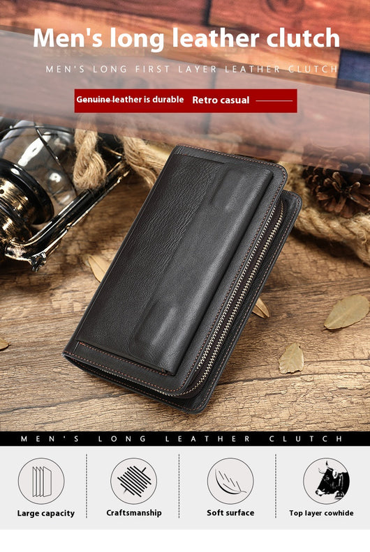 Billetera de Cuero Genuino con Doble Cierre y Compartimentos - Image 11