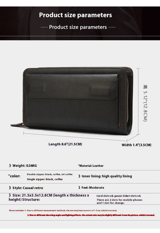 Billetera de Cuero Genuino con Doble Cierre y Compartimentos - Image 13