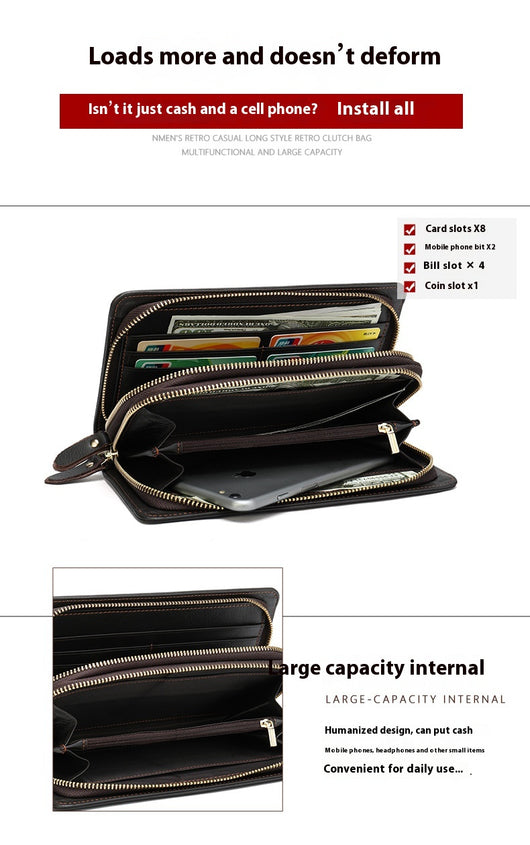 Billetera de Cuero Genuino con Doble Cierre y Compartimentos - Image 18
