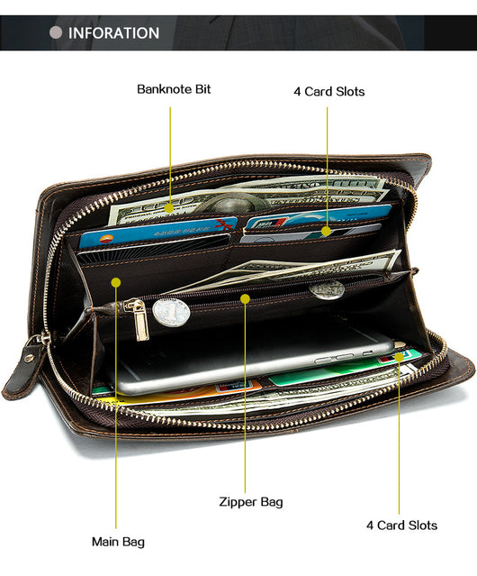 Cartera Larga Ejecutiva para Hombre Cuero Genuino Múltiples Compartimentos - Image 13