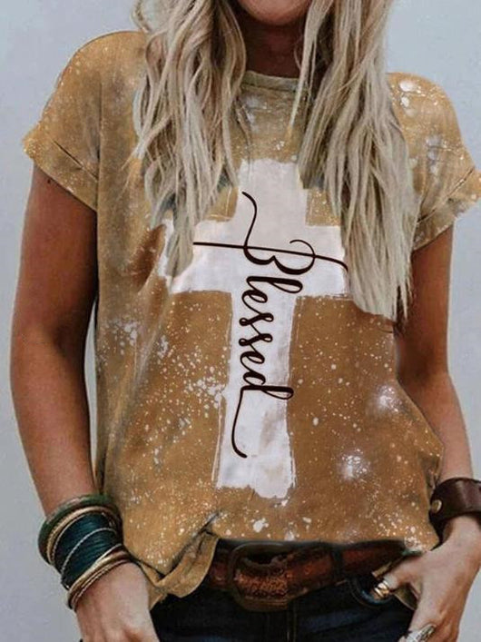 Camiseta Suelta Cuello Redondo Manga Corta con Estampado Cruzado - Image 11