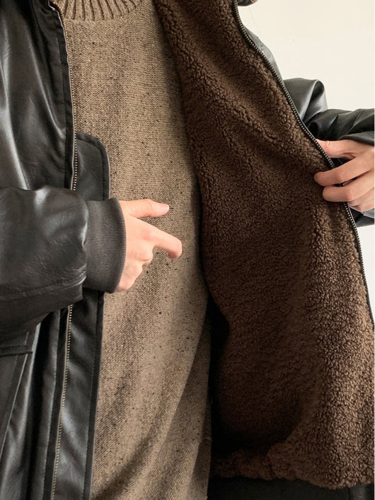 Chaqueta de Cuero Biker Suelta para Hombre - Abrigo de Piel de Cordero Premium - Image 12