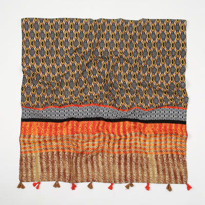 Pañuelo de Algodón y Lino con Estampado a Juego y Borlas - Image 7