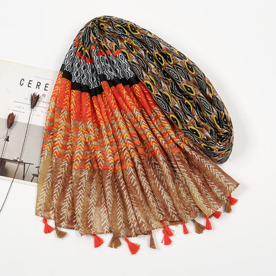 Pañuelo de Algodón y Lino con Estampado a Juego y Borlas - Image 10