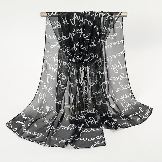 Pañuelo de Seda Chifón con Estampado de Letras para Mujer - Image 6