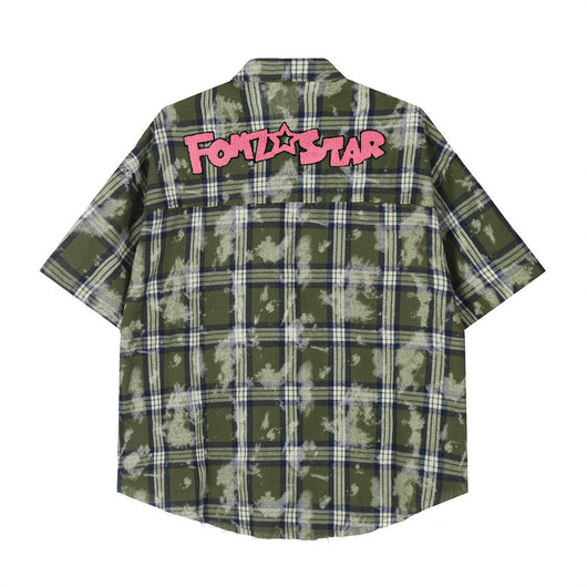 Camisa de Cuadros Desgastada de Manga Corta para Hombre - Image 8