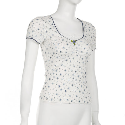 Blusa Manga Corta con Cuello Cuadrado, Pliegues y Moño de Encaje - Image 25