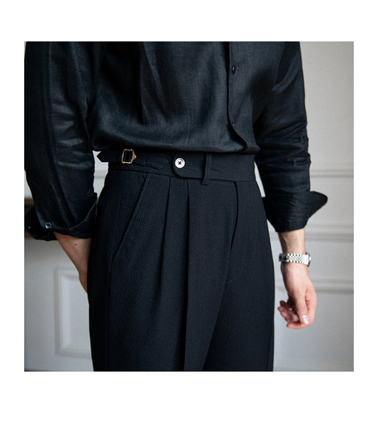 Pantalones Seersucker de Cintura Alta para Hombre - Corte Recto Casual - Image 16