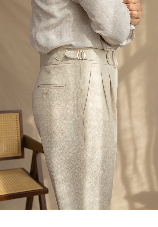 Pantalones Seersucker de Cintura Alta para Hombre - Corte Recto Casual - Image 20