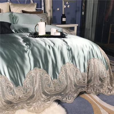 Juego de Cama 4 Piezas Algodón Premium con Encaje y Toque Sedoso - Image 37