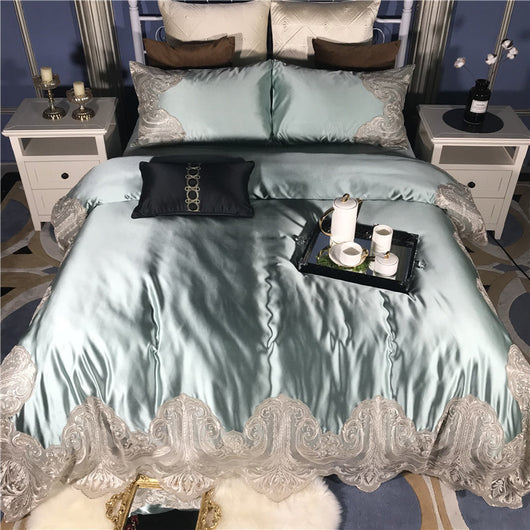 Juego de Cama 4 Piezas Algodón Premium con Encaje y Toque Sedoso - Image 39