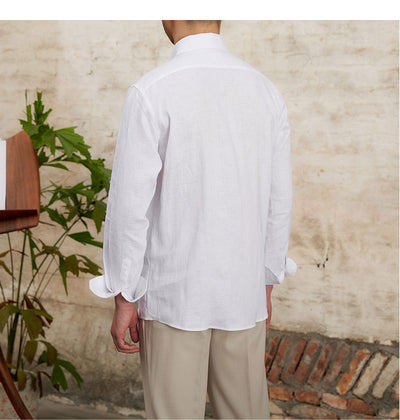 Camisa Retro de Lino Puro Transpirable Manga Larga para Hombre - Image 23