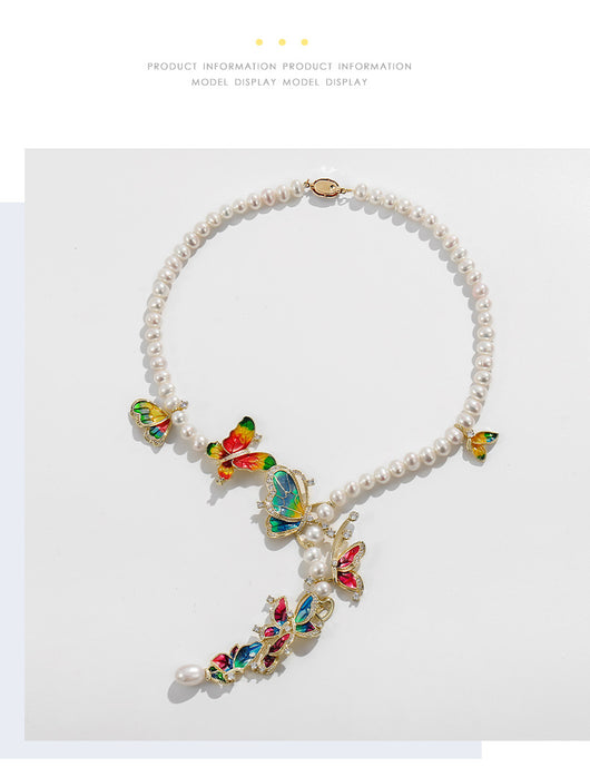 Conjunto de Tres Piezas: Collar, Anillo y Aretes de Perla de Agua Dulce con Diseño de Mariposa - Image 18
