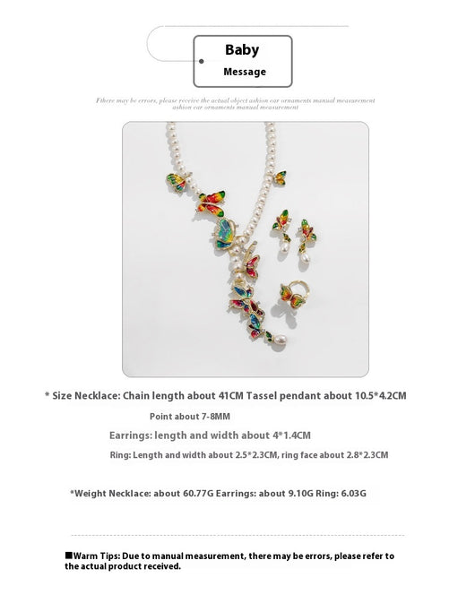 Conjunto de Tres Piezas: Collar, Anillo y Aretes de Perla de Agua Dulce con Diseño de Mariposa - Image 19