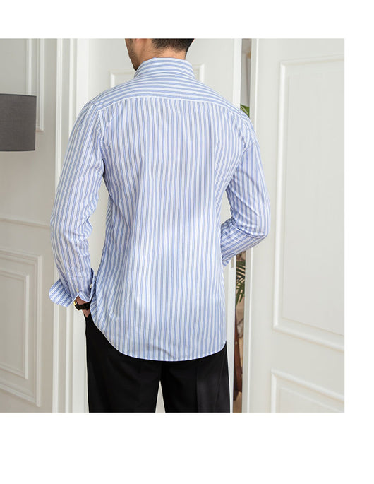 Camisa Casual de Algodón con Cuello y Rayas para Hombre - Image 12