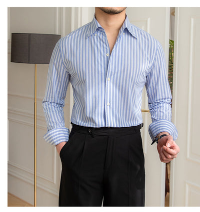 Camisa Casual de Algodón con Cuello y Rayas para Hombre - Image 14
