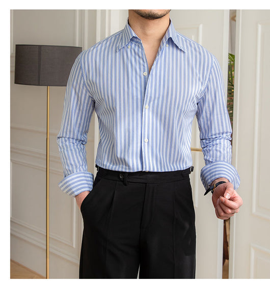 Camisa Casual de Algodón con Cuello y Rayas para Hombre - Image 14