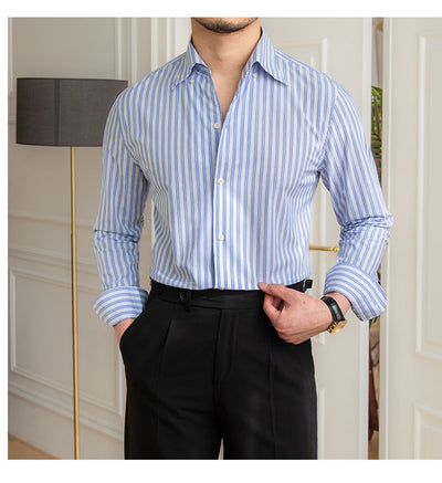 Camisa Casual de Algodón con Cuello y Rayas para Hombre - Image 17