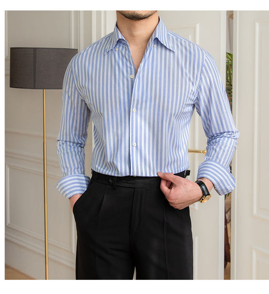 Camisa Casual de Algodón con Cuello y Rayas para Hombre - Image 17